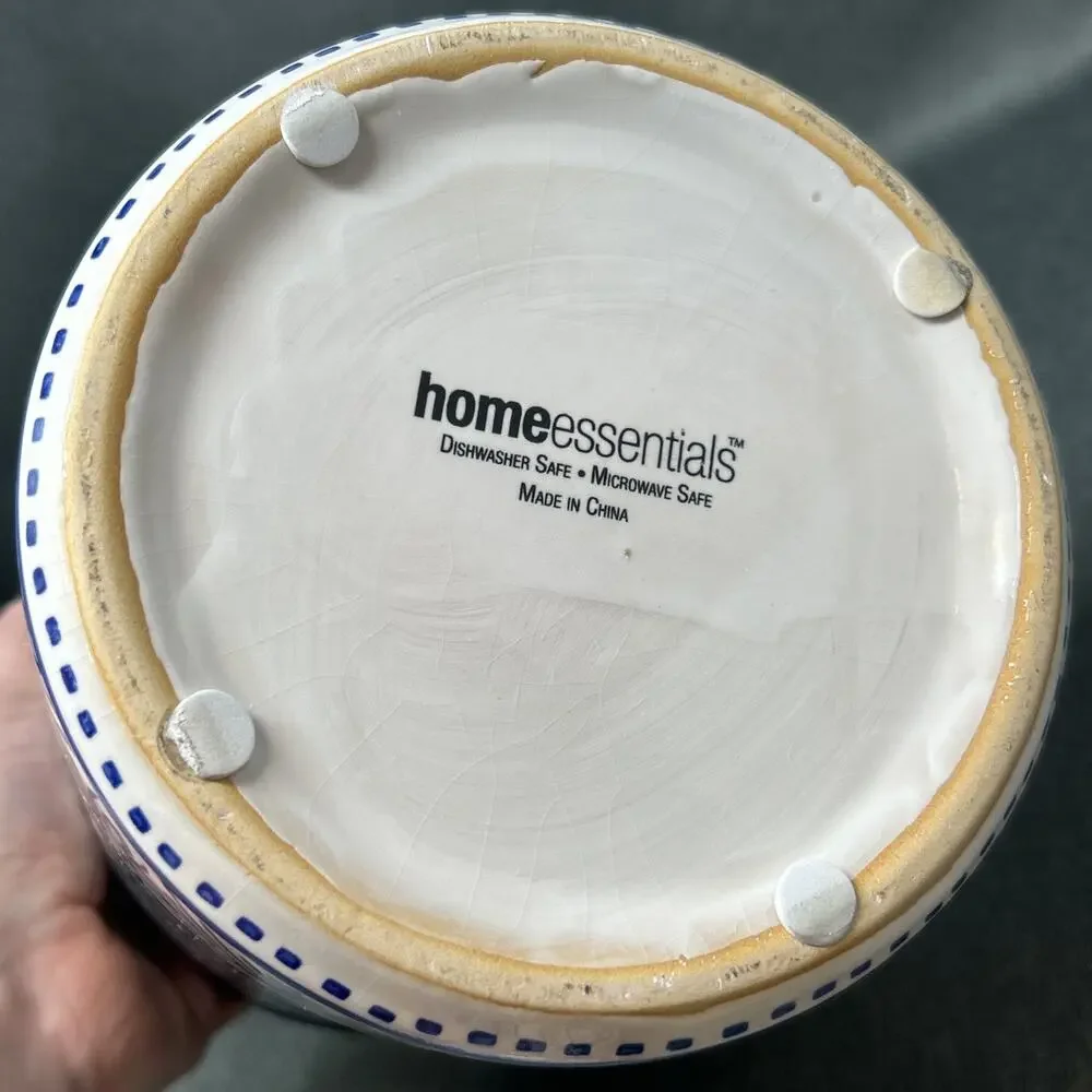 Home Essentials Blue Stamp Sugar Canister Ceramic Blue White Tile Pattern Decor